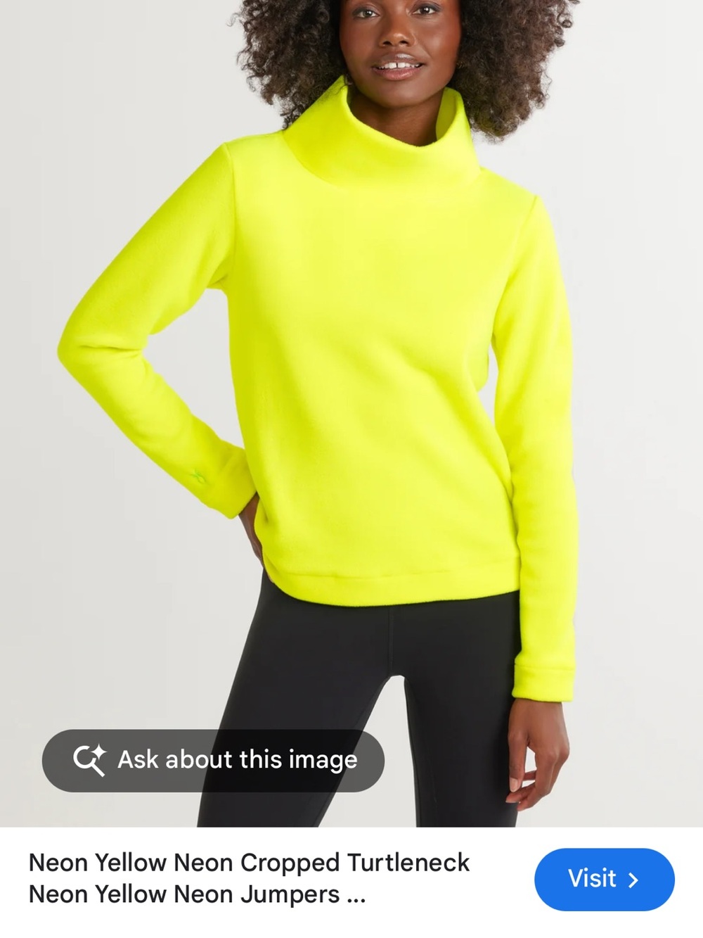 Dudley Stephens Neon Yellow Cropped Turtleneck Sweatshirt
